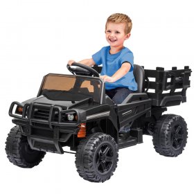 Kids Electric Car with Remote Control, YOFE Battery Powered 4 Wheels 12 Ride On Cars, Ride On Truck Cars with 3 Speed, LED Light, Rear Bucket, Ride On Toys for Boys Girls Birthday Gifts, Black