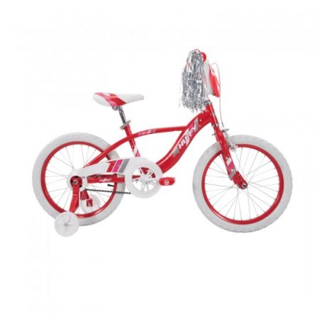 Huffy 18-Inch Glimmer Girls Kids Bike with Removable Training Wheels, Cherry Red