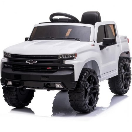 Licensed Chevrolet 12V Ride on Toys for Kids, Power 4 Wheels Ride on Truck w/ Remote Control, Toddler Electric Motorized Vehicles Ride on Cars Christmas Gifts for Girls Boys, Spring Suspension, White