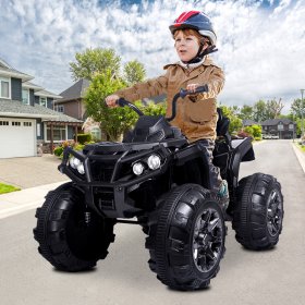 Quad ATV Ride On Cars for Kids, Battery Powered 12 Volt Ride ON Toys, 4 Wheeler ATV Ride ON Cars with LED Lights, MP3 Player, Electric Motorcycle for 3-4 Years Old Boys Girls Gifts, Black