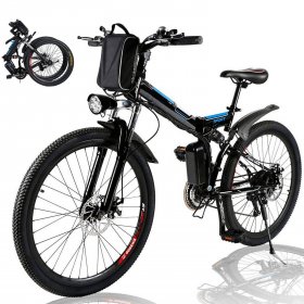 26'' Folding Electric Bike, Commuting Ebike Electric Mountain Bicycle with 36V 8Ah Lithium-Ion Battery, Premium Full Suspension and 21 Speed Gears