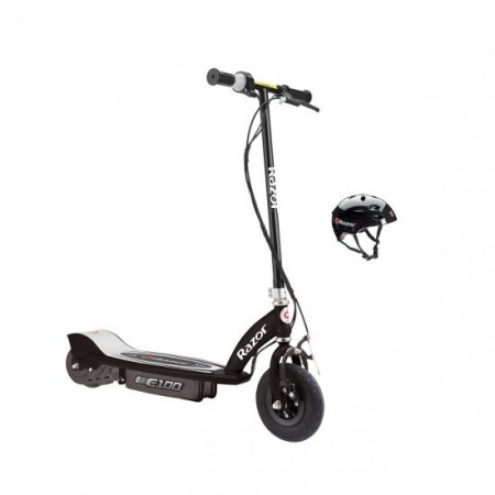 Razor E100 Motorized 24-Volt Electric Scooter, Black + Razor V17 Youth Helmet