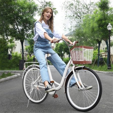 WMHOK White 26 Inch Classic Bicycle Retro Bicycle Beach Cruiser Bicycle Retro Bicycle