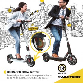 Swagtron App-Enabled Swagger 5 Boost Commuter Electric Scooter Upgraded 300W Motor Quick Folding 18 MPH Max Speed No-Flat Tires Enhanced Long Range (2021 Model)