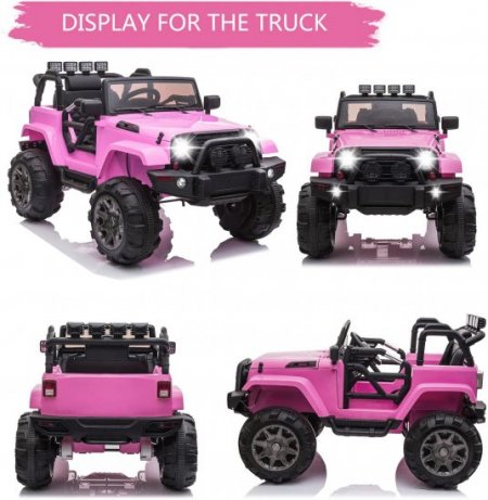 Kids Ride On Toys 12 volt Car, Electric Ride On Cars for Boys, 3-5 Years Old Power 4 Wheels Car, Ride On Truck Car with Remote Control, 3 Speeds, Spring Suspension, LED Light, Pink