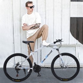WMHOK-White 26 Inch Mountain Bike with Dual Disc Brakes Suspension Non-slip