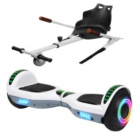 Bluetooth Hoverboard with Hoverboard Seat Attachment Go Kart Electric Self-Balancing Scooter Hoverboard for Kids White-Gray
