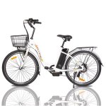 26"36V 10AH 350W City Electric Bicycle e-bike White with Basket 7 Speed