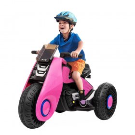 Children Electric Motorcycle, 3 Wheels Double Drive Toy, 6V Battery Powered Ride On Toy, Electric Mini Bike with Music Play Function and Pedal Switch for Kids Toddlers, Birthday Christmas Gift