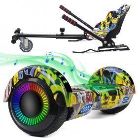 CBD Bluetooth Hoverboard with Seat Attchment Two-Wheel Self Balancing Scooter 6.5" with LED Lights Electric Scooter for Kids Adults Gift Graffiti