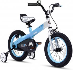 RoyalBaby Boys Girls Kids Bike Honey Buttons 3-9 Years Old 16 Inch Training Wheels with Kickstand Matte Button Blue Kids Bicycle