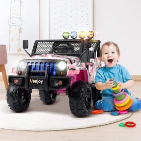 Uenjoy 12V Kids Ride on Toys Electric Battry-Powered Ride-On Truck Car RC Toy w/ Remote Control 2 Speed Camouflage Pink
