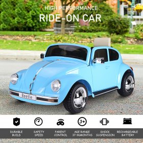 Aosom Licensed Volkswagen Beetle Electric Kids Ride-On Car 6V Battery Powered Toy with Remote Control Music Horn Lights MP3 for 3-8 Years Old Blue