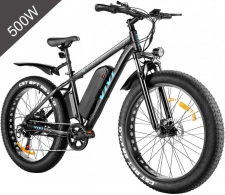 Vivi 500W 26" Electric Mountain Bicycle,4" Fat Tire Electric Bike with 48V/12.5Ah Li-Ion Battery,45 Mileage Adult E Bike/Beach Bike/Snow Bike