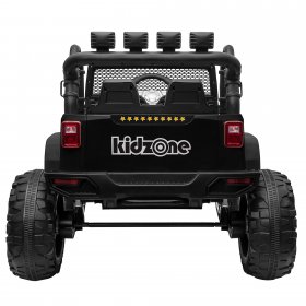 Kidzone Kids 12V 9AH Battery Powered Extra Wide Seat Ride On Truck with DIY License Plate, Off Road Big Wheels, Front Bumper, LED light, Remote Control, Bluetooth Music, 2 Speeds - Black