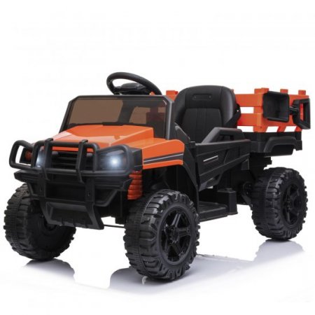 Ride On Cars with Remote Control, Battery Power 4 Wheels 12 Volt Ride on Toys Off-Road UTV Truck with Rear Bucket, LED Lights, MP3 Player, Electric Vehicles for Kids Birthday Gifts, Orange