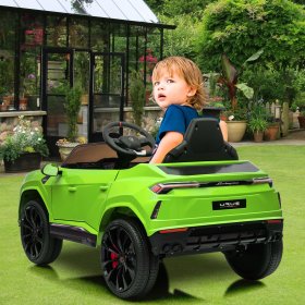 Kids Electric Cars for Backyard, Licensed Lamborghini Ride-on Toy, 12V Rechargeable Battery Powered 4 Wheels Car with Remote Control, Horn, Radio, USB Port, Spring Suspension, LED Light, Green