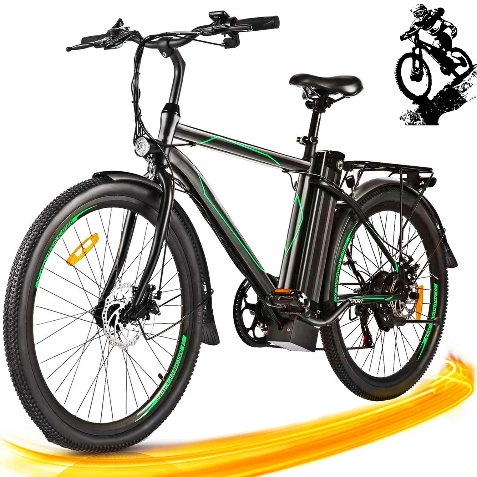 26" Electric Mountain Bike for Audlts, Electric Commuting Bicycle with Removable 36V 10Ah Battery City Ebike 25-40 Mile Range 6-Speed Gears Cruiser Bicycle