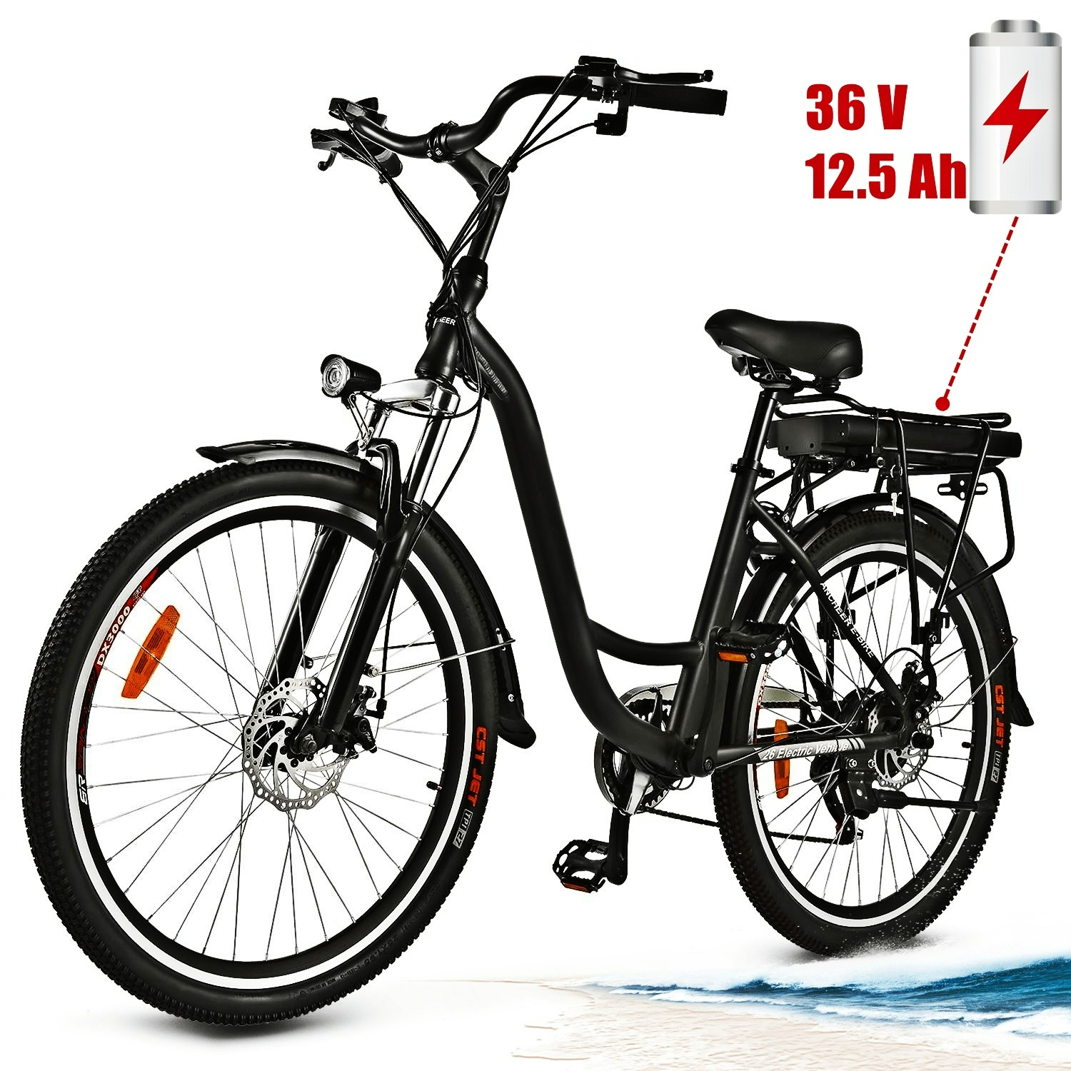 26" Aluminum Electric Bike, Adults Electric Commuting Bicycle with Removable 12.5Ah Battery, Professional Derailleur with 6 Speed City Ebike for Women Men