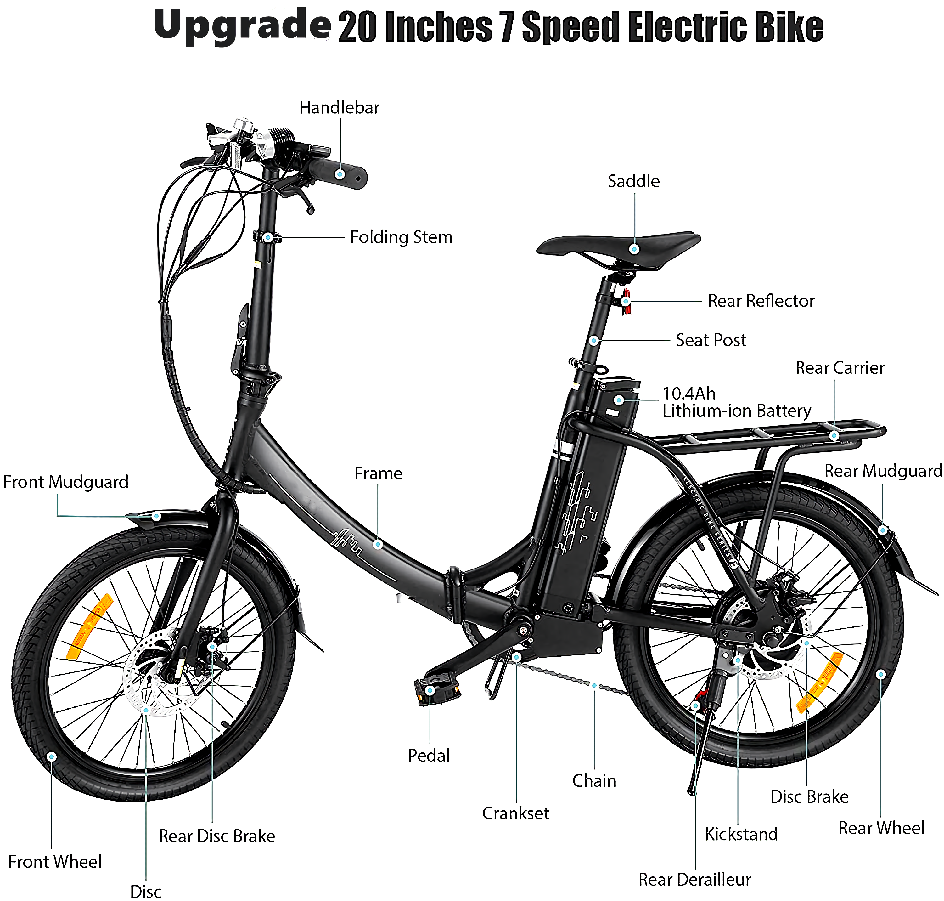 20'' Folding Electric Bike 350W Electric Mountain Bicycle for Adults, 20MPH Commuter E-Bike Throttle & Pedal Assist Moped City Commuter Bicycle, Shimano 7 Speed
