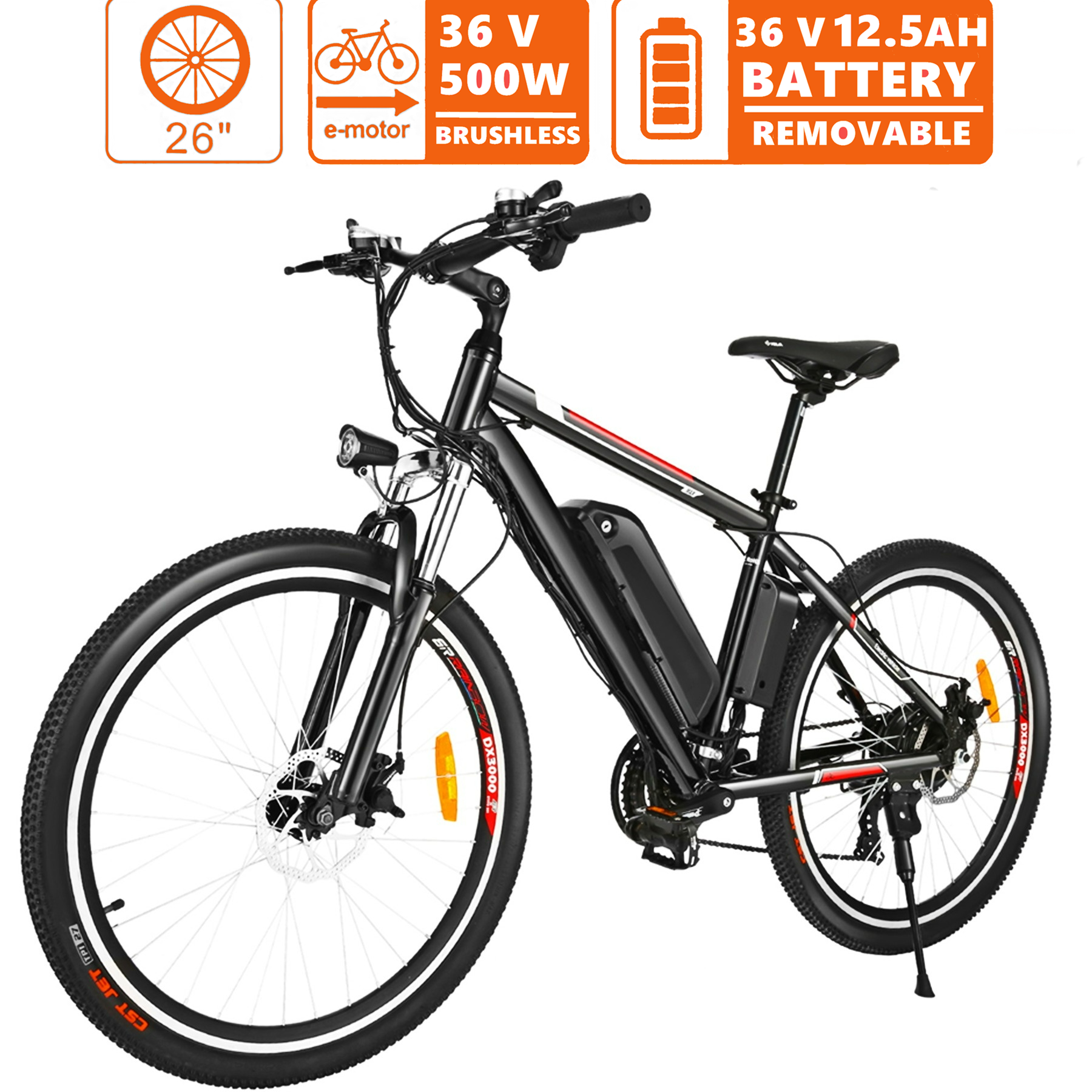 Generic 26 In. Electric Mountain Bike Aluminum Alloy Frame Cycling Electric Bicycle with 500W Motor and Removable 12.5Ah Lithium-Ion Battery for Men Adults