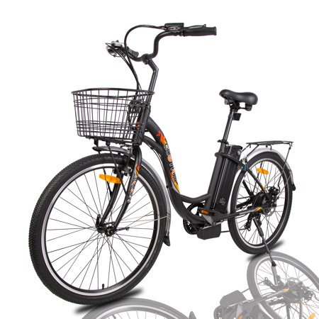 26\"36V 10AH 350W City Electric Bicycle e-bike Black with Basket 7 Speed