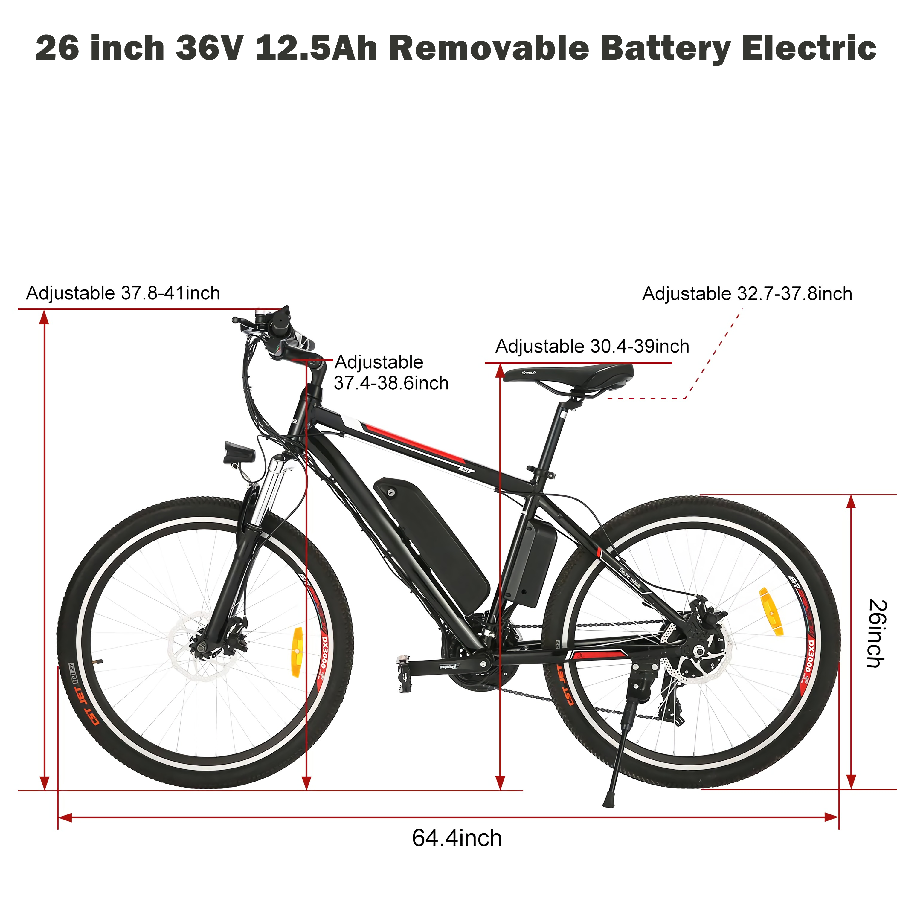 26" 500W Electric Mountain Bike with 12.5Ah Removable Lithium Battery, Commuting E-Bike with Professional 21 Speed Gears for Adults Men