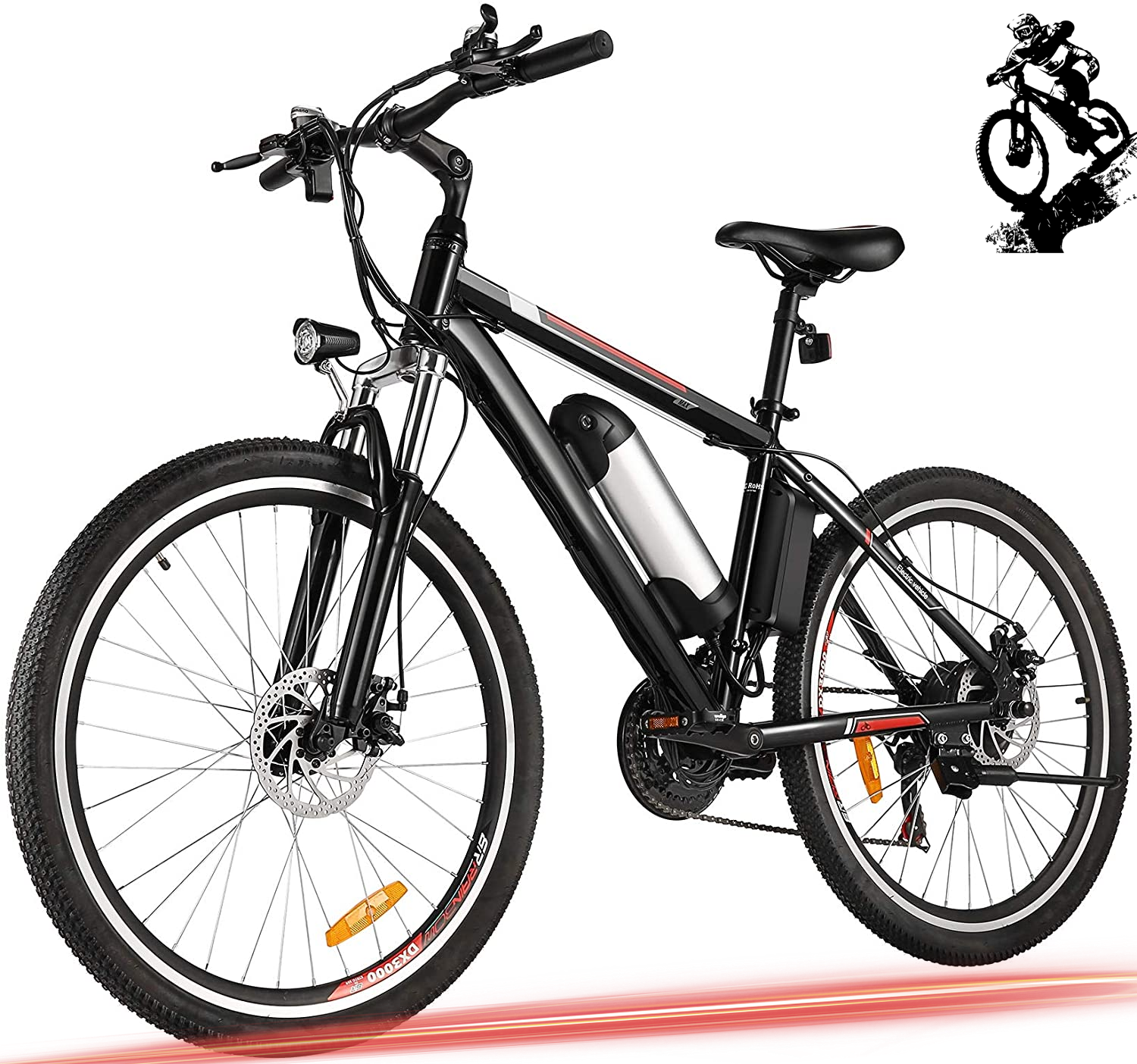 26" Electric Mountain Bike, 21 Speed Electric Bicycle for Adult 20Mph 250W Ebike with Removable 36V 8AH Lithium Battery and Battery Charger (Dark Black)