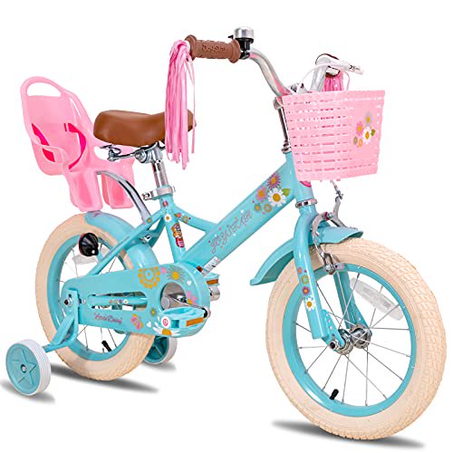 JOYSTAR Little Daisy 16 Inch Kids Bike for 4 5 6 7 Years Girls with Handbrake 16\" Children Princess Bicycle with Training Wheels Basket Streamer Toddler Cycle Bikes Blue